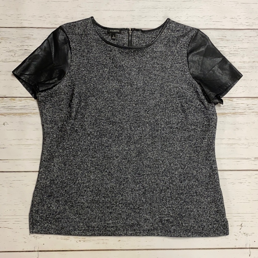 Talbots Chic Wool Blend Gray Top Faux Leather